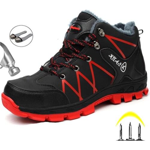 Winter Boots Work Safety Shoes Waterproof Men Boots Work Shoes Outdoor Hiking Boots Plush Warm Snow Boots Men Steel Toe Shoes
