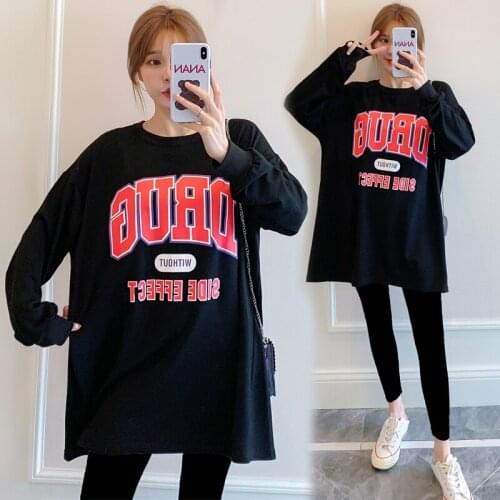 0805# Maternity Dress O Neck Spring Autumn Cotton Long Sleeves Loose Stylish T Shirt for Pregnant Women Mom Tops