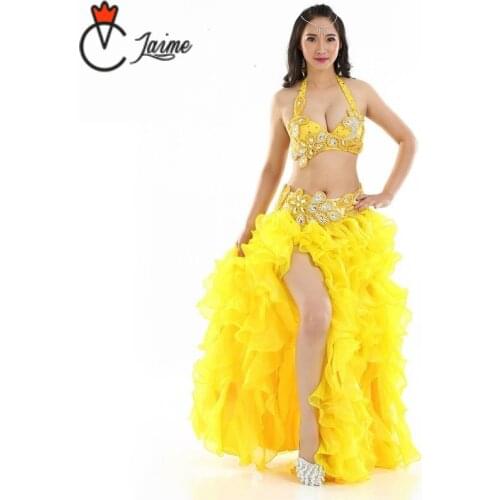 For oriental dance Dance wear Flower Outfit Egyptian Belly Dance Costume Set B/C Cup 3 pcs/set Bra Skirt belt