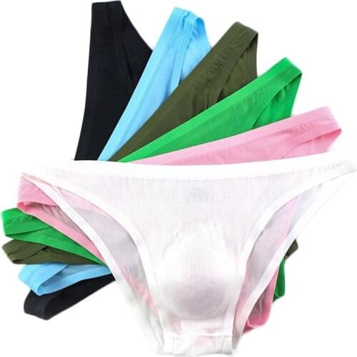 6PCS Mens Underwear Ice Silky Briefs Summer Ice Transparent Low Waist Sexy Panties Gay Seamless Silkly Transparent Pants Briefs
