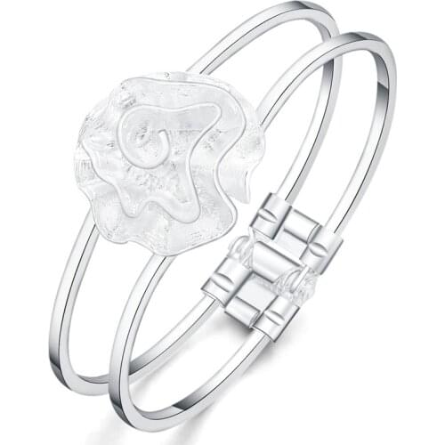 925 Sterling Silver Bracelets for Women fine rose flower bangle Fashion Wedding Party Christmas Gifts Girl Jewelry bracelets