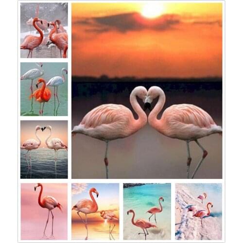 Flamingo Heart-Shaped 5D Diy Full Square and Round Diamond Painting Embroidery Cross Stitch Kit Wall Art Pet Store Home Decor