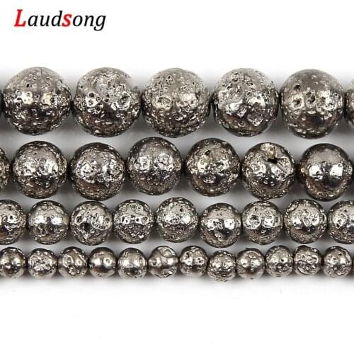 Antique Silver Color Natural Hematite Lava Volcanic Rock Stone Beads For Jewelry Making Handmade Bracelet DIY 15’’ 4-10mm