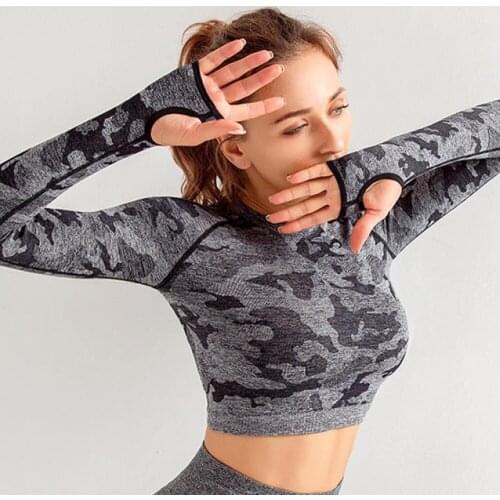 Seamless Fitness Camouflage Top Women Gym Shirts Yoga Crop Top Workout Clothes Women Gym Clothing Sport Shirts Female Sportswear