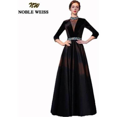 NOBLE WEISS Sexy Halter Prom Dress 2021 Long Floor Length Party Prom Dress High Quality Shining Crystal Black Robe De Soiree