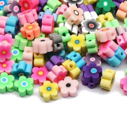 Mixed Color Flower Clay Beads 50/100pcs 9mm Loose Polymer Clay Spacer Beads For Jewelry Making DIY Necklace Bracelet Accessories