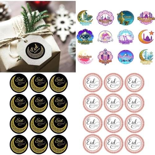 80/60pcs Eid Mubarak Sticker Decoration Colorful Paper Sticker Lable Seal Gift Islamic Muslim Mubarak Decoration Party Supplies