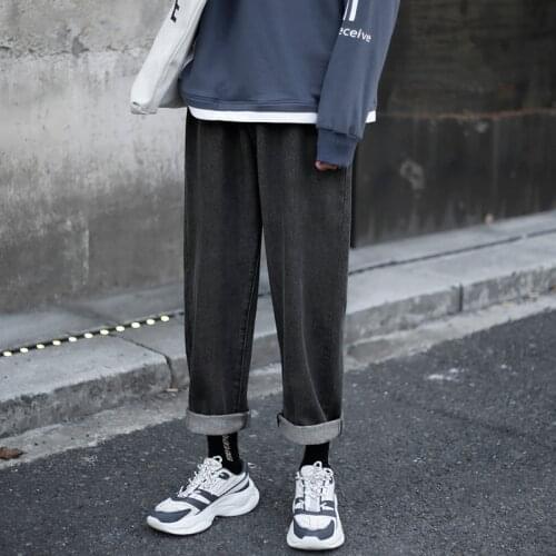 Men Streetwear Hip Hop Denim Trousers Mens M-3Xl Retro Wide Legs Jeans Mens Fashion Solid Color Casual Straight Jean Pants