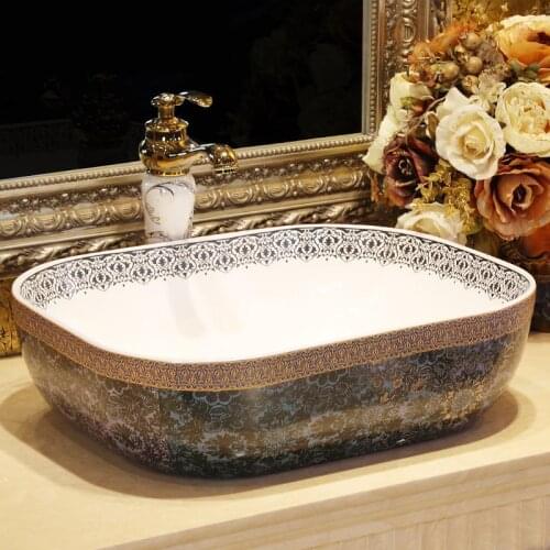 Europe Vintage Style Ceramic Art Basin Sinks Counter Top Wash Basin Bathroom Vessel Sinks Vanities porcelain oval bathroom sink
