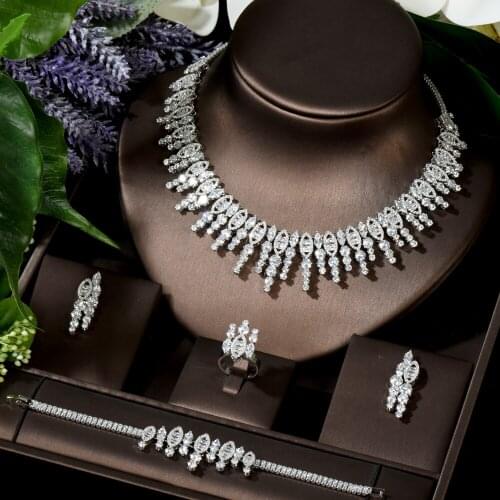 HIBRIDE African Dubai Jewelry Nigerian Crystal Necklace Stud Earrings Ring Women Italian Bridal Jewelry Sets Wedding N-1515