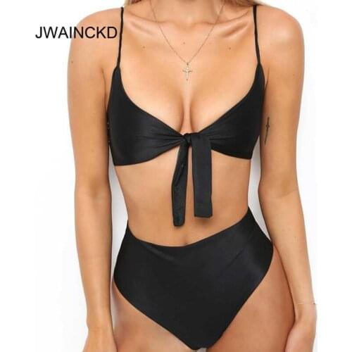 JWAINCKD Bikini Set Swimsuit Female High Waisted Solid Bathing Suit Halter Swimwear Push Up Bikinis Kontted Padded Biquini Mujer