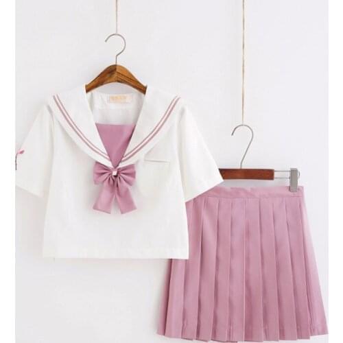 Net Red School Uniform Set Pink Magnolia Embroidery Fashion Suit JK Uniform Female Summer Suit College Style Uniform Suit