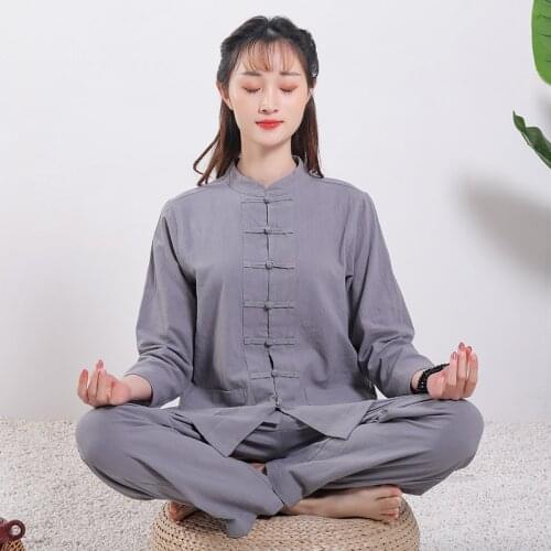 Aransue Men And Women Chinese Tang Suit Adult Taijifu 6-Color Cotton Linen Clothing