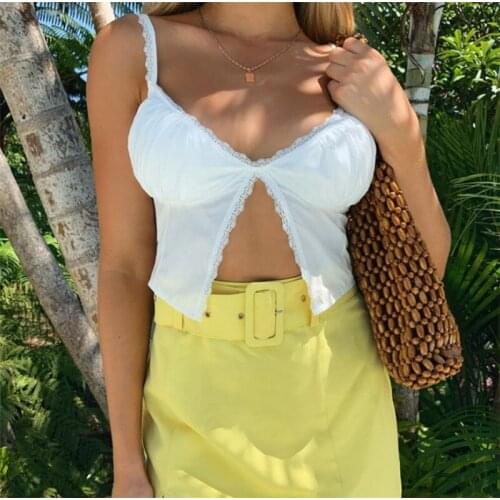 Musuos Sexy Crop tops Women Summer Casual Split Cami Top Sling Lace V-neck Backless Vest Club Street Style Ladies Slim Camisoles