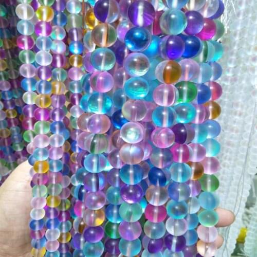 Round Dull Polish Flash Stone Beads 6 8 10 12mm Frosted ShimmerStone Beads Strand 15'' For Jewelry Making DIY Bracelet Necklace