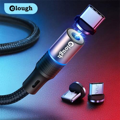 Elough Magnetic Cable Micro USB C Fast Charging Magnet Cable for iPhone 12 Xiaomi redmi Huawei LED Mobile Phone Cables Cord Wire