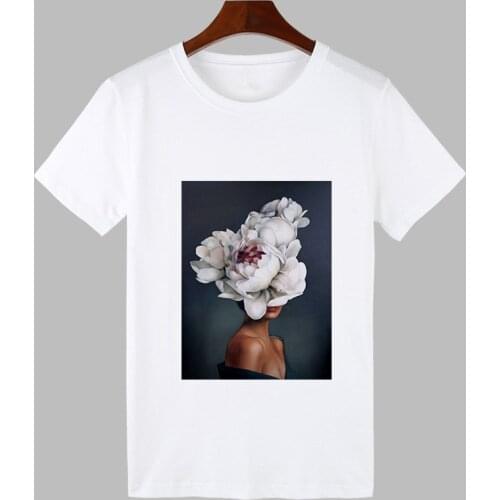 Photography Art Fashion Sexy Woman with Flower T-shirt Plus Size Top Tee Summer Streetwear Women Aesthetic Harajuku Short Sleeve