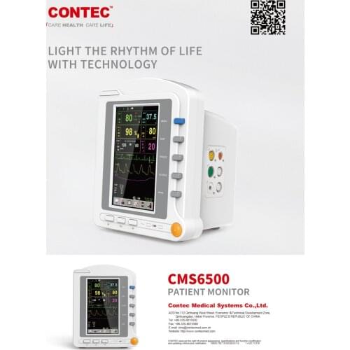 CONTEC Patient Monitor CMS6500 ECG SPO2 /PR NIBP RESP TEMP 7‘’Color LCD Touch Screen HR Analysis Fanless Design