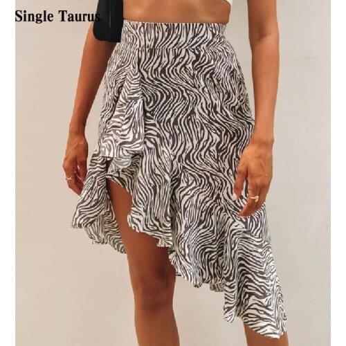 Irregular Length Kawaii Skirt 2021 Summer Ins Streetwear Casual Zebra Print Dovetail Skirt Ruffle Stitching Faldas Mujer