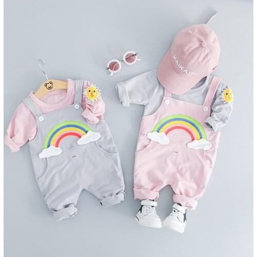 New Baby Boys Girls Clothing 2021 Spring Autumn Newborn Fashion Solid Color Applique Long Sleeve T-shirt + Casual Trousers Set