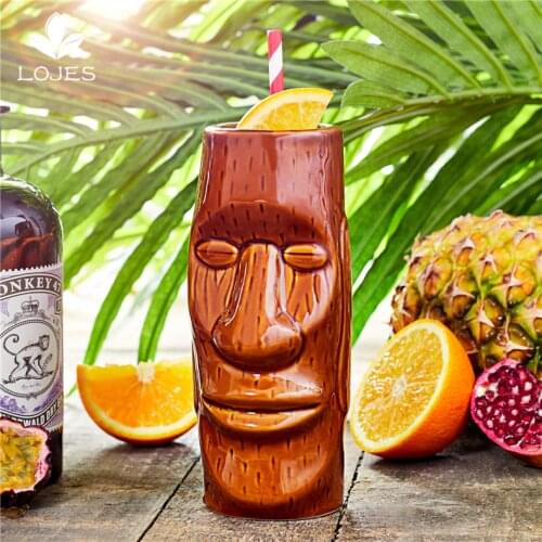 New Hawaii Tiki Mugs Cocktail Cup Beer Beverage Mug Wine Mug Ceramic Easter Islander Tiki Mug 450ml