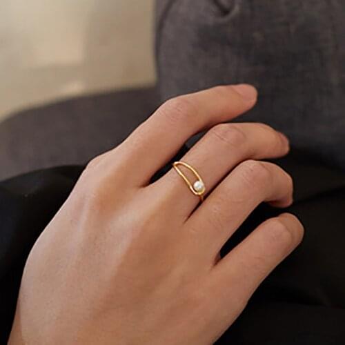 Original new inlaid pearl ring simple light luxury cold wind ladies birthday gift silver jewelry