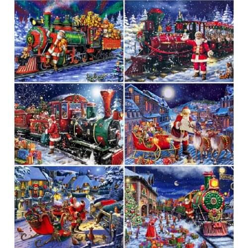 Full Round Diamond Painting Santa Claus 5D DIY Diamond Embroidery Train Cartoon Cross Stitch Christmas Decorations Diamond Art