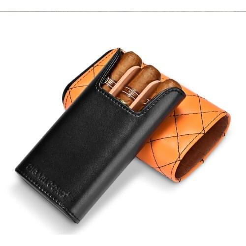 CIGARLOONNG Portable 3 Tube Cigars Holder Leather Cigar Case Travel Mini Humidor Cigar Box With Gift Box 3 Colors