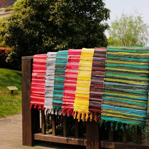 Handmade beautiful Rug colorful Carpet Handwoven Natural linen cotton long mosaic Mediterranean kitchen doormat absorbent mats