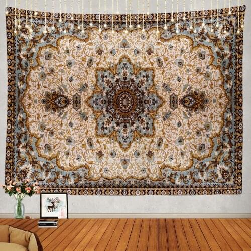 Mandala Blue Grey Tapestry, Eastern Persian Textile Pattern Wall Hanging