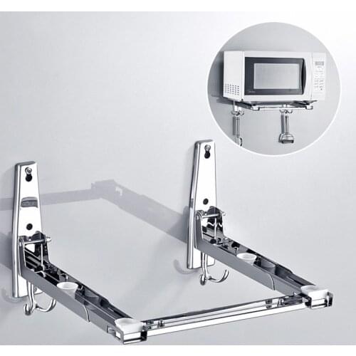Foldable Microwave Shelf Stainless Steel Oven Rack Support Frame Stretch Adjustable Wall Mount Bracket Holder Kitchen Accessorie