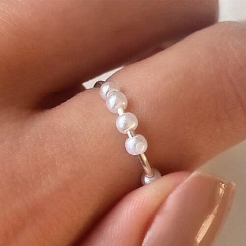 Fidget Beads Fidget Ring Spinner Spiral Simulated Pearl Fidget Rings Rotate Freely Stress Anxiety Ring Toy For Girl Women
