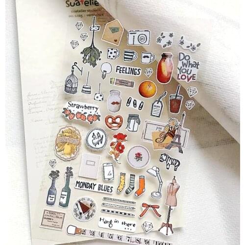 Suatelier scrapbooking paper sticker design of plant orange cake bottle flower planner notebook decoration