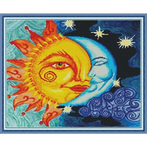 Sun and Moon painting decor counted printed on the canvas 11CT 14CT kits Cross Stitch embroidery needlework Sets