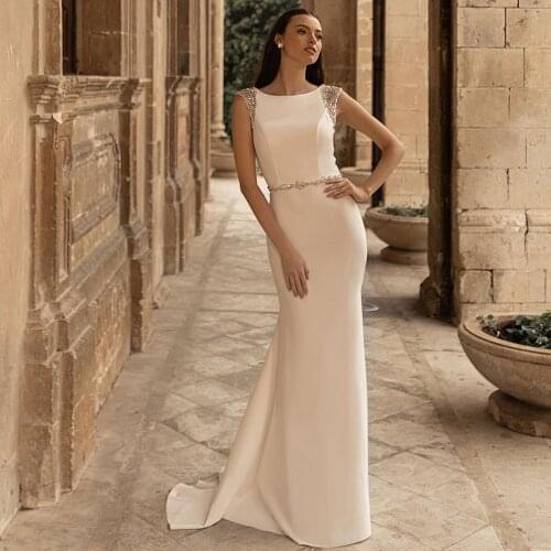 Suknia Slubna Satin Mermaid Wedding Dress Sequined Beading Fashion Brautkleid Luxury Robe De Mariage Off Shoulder Vestido Novia