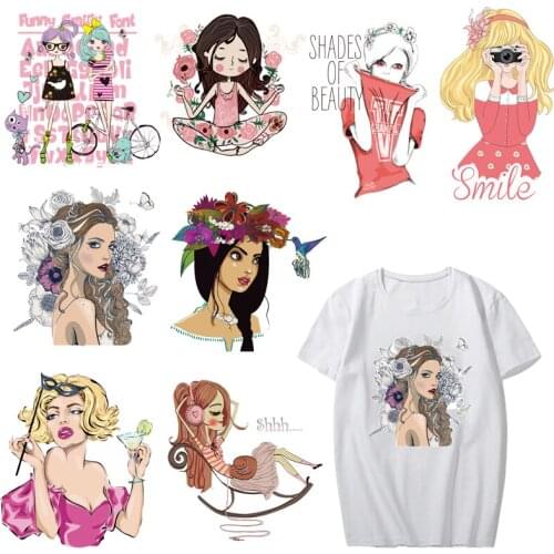 Iron on Girl Patches for Clothing DIY T-shirt Dresses Appliques Heat Transfer Vinyl Stickers Stripes on Clothes Thermal Press