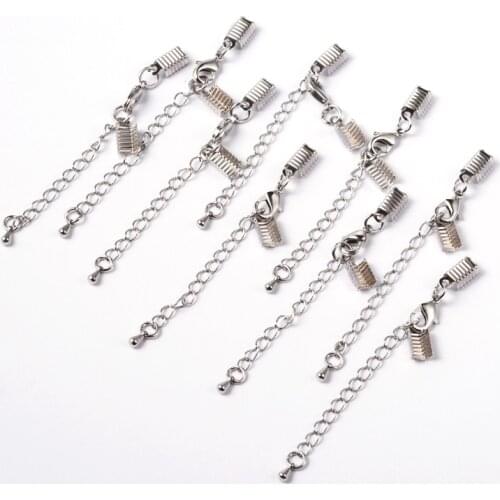10pcs Chain Extender For jewelry Making Connector Accessories with Clasp & Clip Ends, Lobster Claw Clasp and Cord Crimp