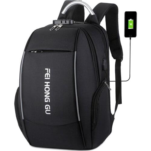 Large Capacity Men Backpack Anti Theft Code Lock Oxford Black USB Bagpack Male