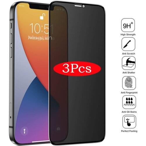 3Pcs Black Privacy Screen Protector For iPhone 12mini 11 Pro XS MAX Anti-Spy Tempered Glass For iPhone X XS XR 6 6S 7 8 Plus