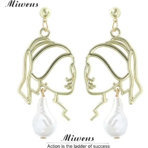 Miwens Metal Face Profile Dangle Drop Earrings for Women Punk Hollow Out Simple Maxi Pendant Earrings 2021 Unique Party Jewelry