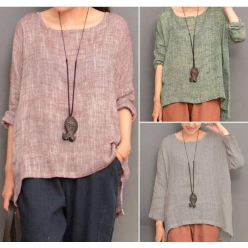 2021 Summer Womens Cotton Linen T-Shirts Vintage Loose Solid Color O-Neck Short Sleeve Tshirts Hedging Women Casual Tops