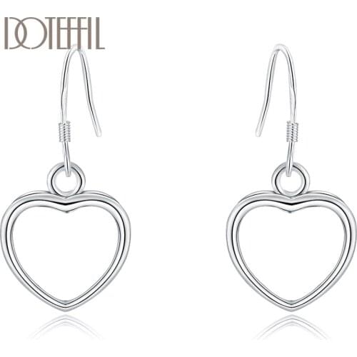 DOTEFFIL Genuine 925 Sterling Silver Unique Heart Drop Earrings For Women Dangles Earrings Lover Jewelry