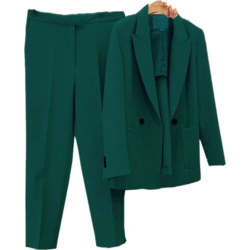Womens suit newstyle spring and autumn long-sleeved temperament jacket and pants suit loose double-breasted Slim wild two-piece