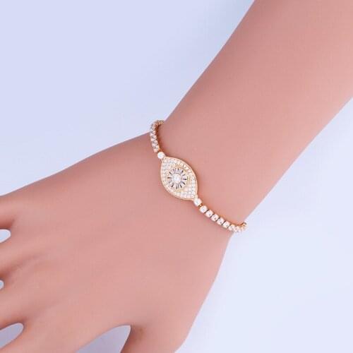 1pcs 2021 Fine Jewelry Evil Eye Gold Color Zirconium Pave White Shiny Bling CZ Charms Adjustable Link Braclet For Women Gift