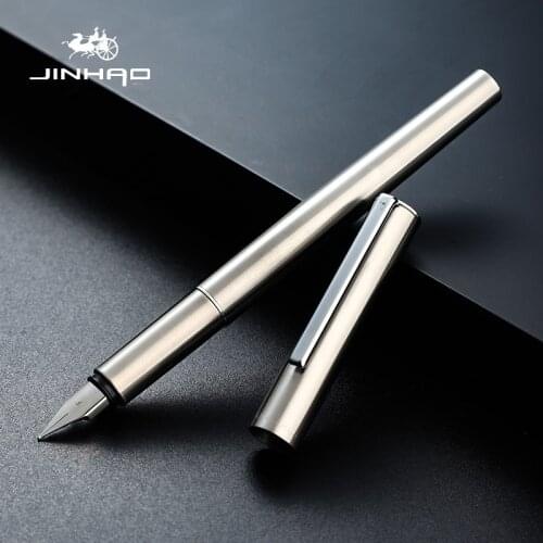 1pc Jinhao Fountain Pen Extra Fine/Fine Nib Stainless Steel Matte Black Full Metal Ink Pens for Writing School Office Stationery