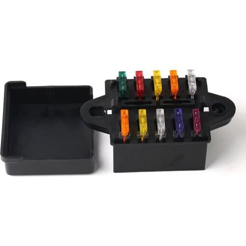 10 Way Blade Fuse Box Holder Fuse Blocks with Fuses Terminals for Car Boat Marine Caravan Truck