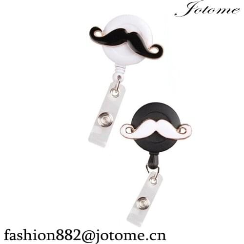 100pcs/lot Mustache Chaplin Beard Cute Rhinestones ID IC Badge Belt Clip Reel Flexible Retractable Holder