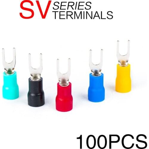 100PCS SV1.25-3 forkwire crimping terminal connector flat terminal crimping wire connector insulation waterproof A.W.G 22-16