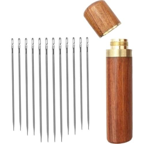 12Pcs Elderly Blind Needles Multi-Size Side Hole Elderly DIY Sewing Embroidery Needlework Tool with Wood Barrels