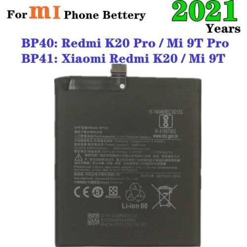 2021 BP40 For Xiaomi Redmi K20 Pro / Mi 9T Pro Battery BP41 For Xiao mi Redmi K20 / Mi 9T Phone Genuine Batterie 4000mAh